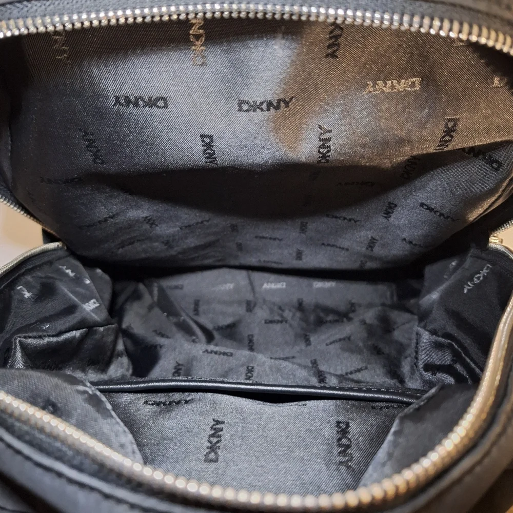 Dkny Black Faux Leather Soft Zip Multi Compartment Sport Backpack Guitar Strap